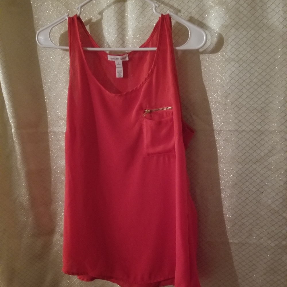 Ambiance apparel bright red blouse/gold zippe